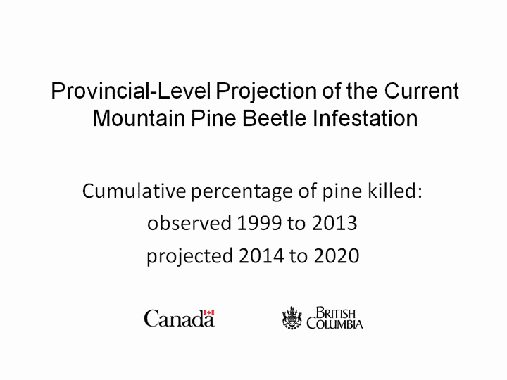 Figure 3 Cumulative percentage of pine killed and projected to die 2020. If you are reading this in the print or PDF version of this book, you can view this animation by going to the following weblink: http://www.for.gov.bc.ca/hfp/mountain_pine_beetle/maps.htm