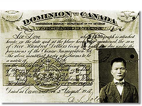 A Chinese head tax receipt for $500 issued on August 2, 1918