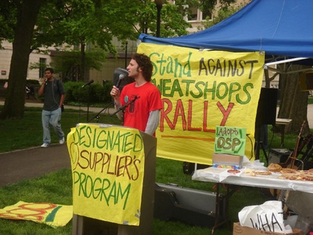 A protester giving a speech is shown here.