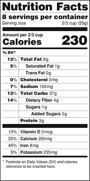This label expresses the energy content of the food, but in Calories (which are actually kilocalories). Source: “FDA Nutrition Facts Label 2014′′ by U.S. Food and Drug Administration is in the public domain.