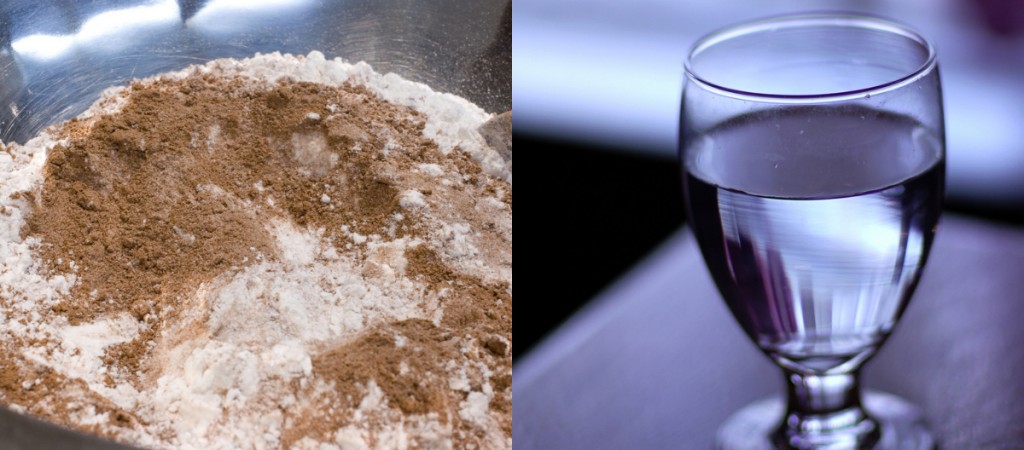 On the left, the combination of two substances is a heterogeneous mixture because the particles of the two components look different. On the right, the salt crystals have dissolved in the water so finely that you cannot tell that salt is present. The homogeneous mixture appears like a single substance. “flour and cocoa mixture” by Jessica and Lon Binder is licensed under Creative Commons Attribution-NonCommercial-NoDerivs 2.0 Generic; “a glass of water” by Bryan is licensed under a Creative Commons Attribution-NoDerivs 2.0 Generic.