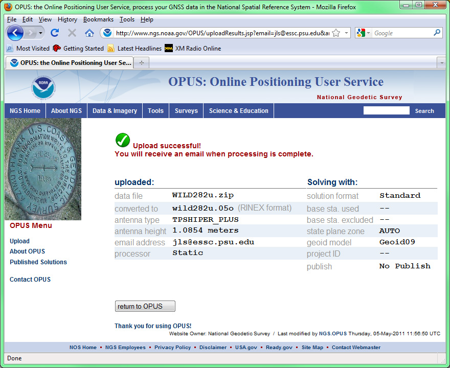 Screenshot of OPUS website