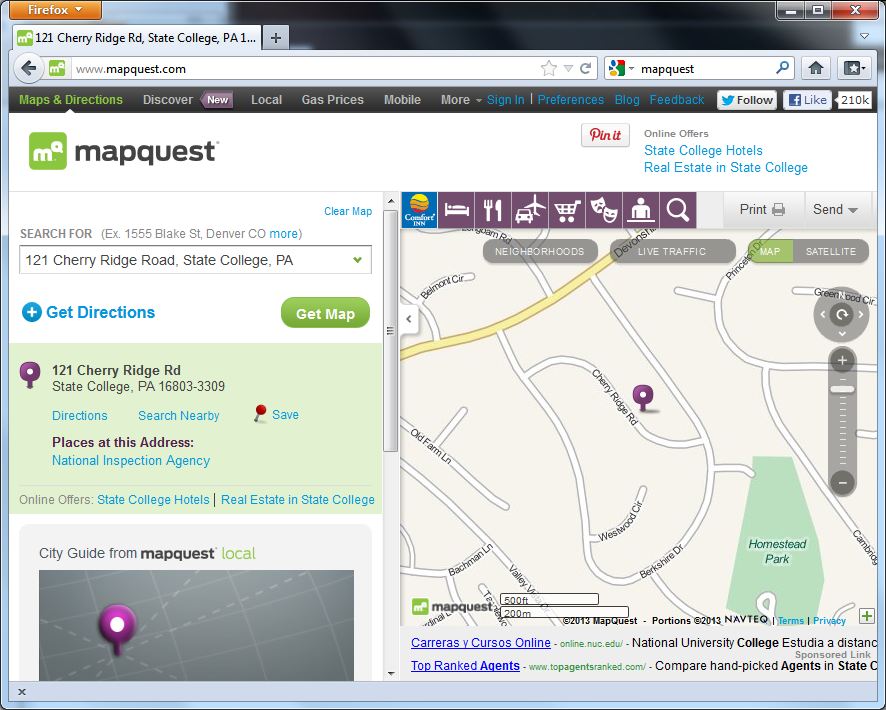 Screenshot of Mapquest Address Locator 2013