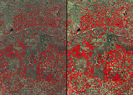 Before and after effects of contrast stretching of two images produced from Landsat MSS data