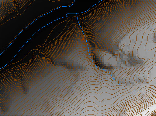 Hypsography and hydrography layers of a Digital Line Graph viewed in Global Mapper software