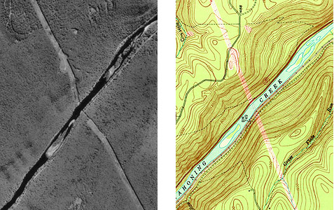 Comparison of topographic map and unrectified aerial image
