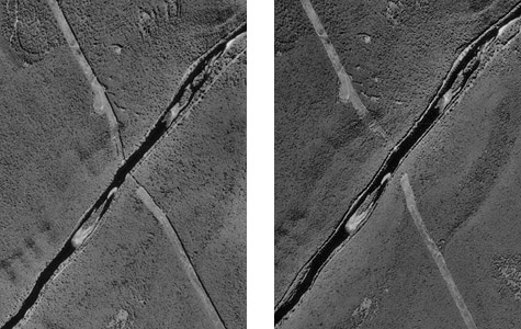 Two aerial images that make up a stereopair