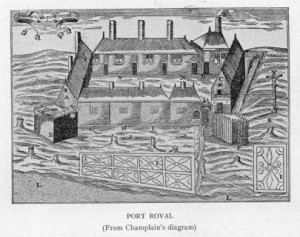Port Royal, Acadia, ca.1612. Based on Champlain's drawings.