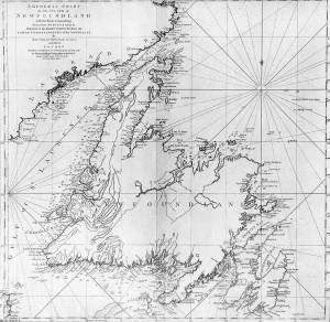 James Cook's map of Newfoundland, published 1775. Three years after this appeared Cook would be charting the Pacific coastline.
