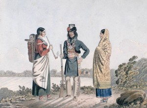 Métis style went beyond a mix of European and Aboriginal to produce something distinctive. (Painting by Peter Rindisbacher, c.1825-26)