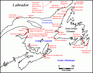The Gulf of St. Lawrence, showing Basque fisheries from the 16th to 18th century.