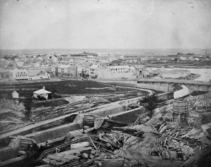 Bytown/Ottawa was selected as the site of the new capital of the Province of Canada in 1858. Site development was underway (as seen here) by the early 1860s. Ottawa was a compromise between Toronto and Montréal and it was further from the US border. (Samuel McLaughlin / Library and Archives Canada / C-000610)