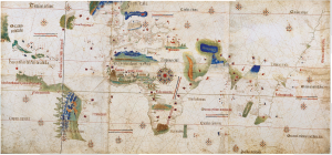 The Cantino World Map was prepared in Lisbon around 1502. In only a decade, Spanish and Portuguese landfalls in South America and the Caribbean were extensive.