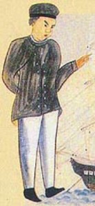 A drawing of Otokichi on his return to Japan, wearing his disguise as a Chinese traveller.