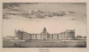 This grand structure embodies the neo-classical institution of the era. In this case, it is the Provincial Lunatic Asylum in Toronto, opened in 1850.