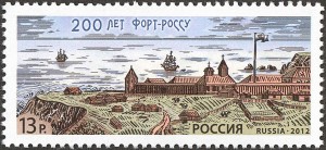 A Russian stamp commemorates the 200th anniversary of the establishment of Fort Ross.