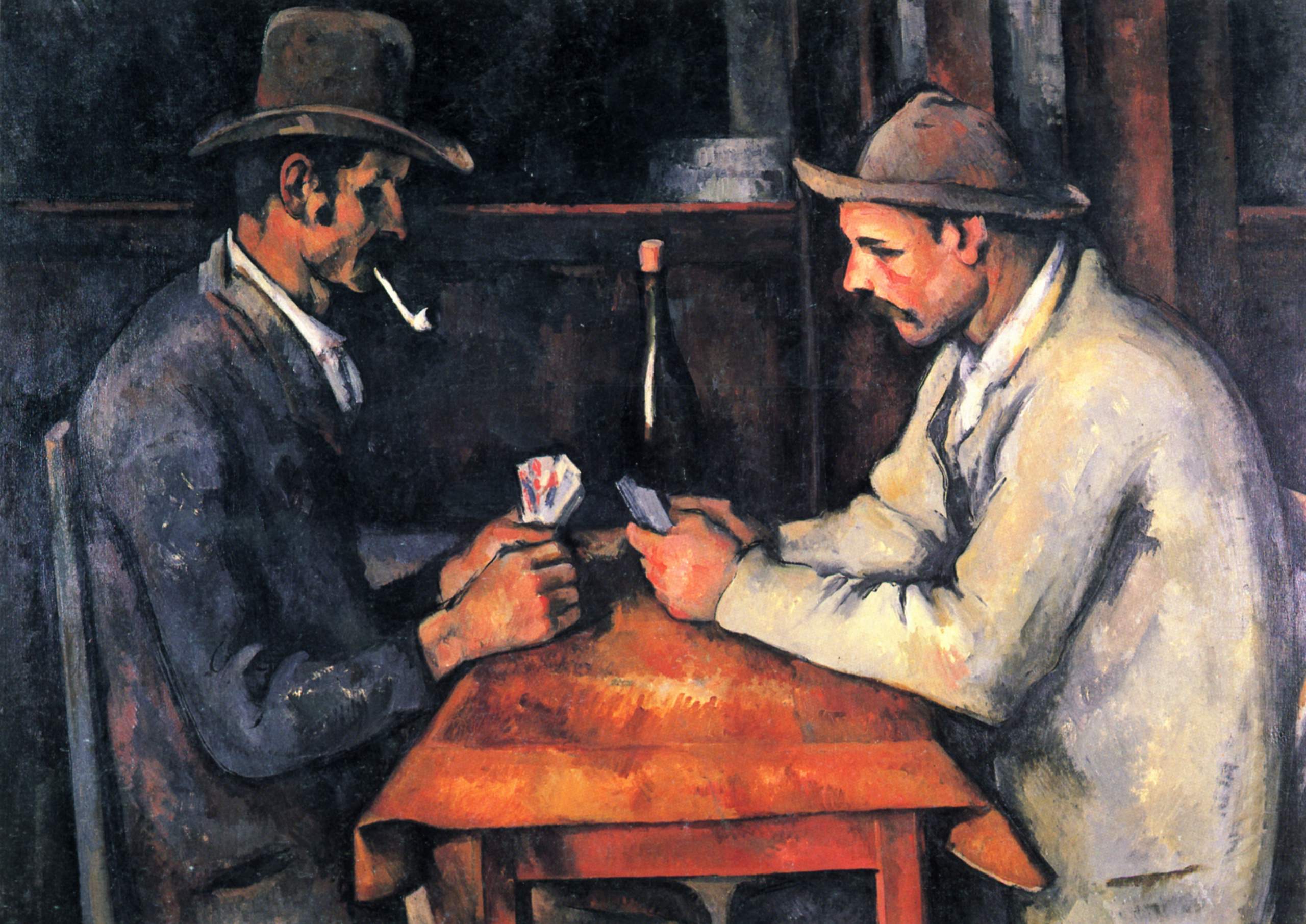 the painting - Zwei Kartenspieler(translated to the card player) by Paul Cézanne