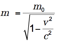 m égale commence fraction m sub 0 sur commence racine carrée 1 moins commence fraction v sup 2 sur c sup 2 fin fraction fin racine carrée fin fraction