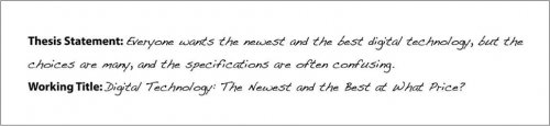 Thesis statement: Everyone wants the newest and the best digital technology, but the choices are many, and the specifications are often confusing. Working Title: Digital Technology: The Newest and the Best at What Price?