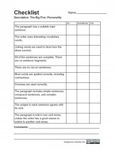 Appendix 2: Writing Assessment Checklists – BC Reads: Adult Literacy ...