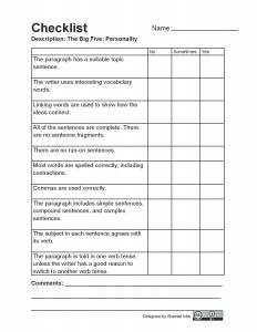 Appendix 2: Writing Assessment Checklists – BC Reads: Adult Literacy ...