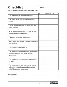 Appendix 2: Writing Assessment Checklists – Bc Reads: Adult Literacy 