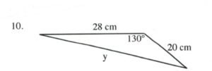 Triangle with sides of 28 and 20 cm, angle between of 130 degrees