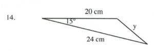 Triangle with sides of 20 and 24 cm, 15 degree angle