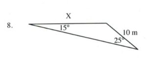 Triangle with angles of 15 and 25 degrees, side of 10