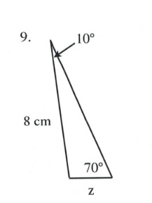 Traingle with angles of 10 and 70 degrees, and a side of 8 cm