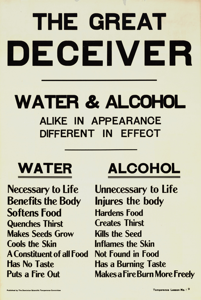 Poster comparing water and alcohol. Long description available.