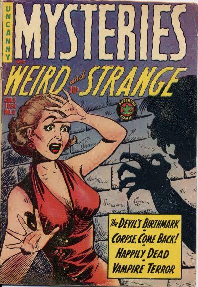Cover of an issue of Mysteries Weird and Strange. Long description available.