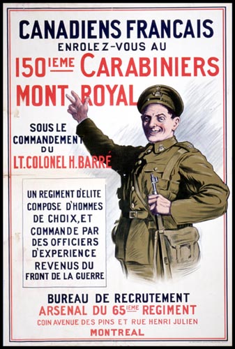 French Canadian recruitment poster for World War I. Long description available.