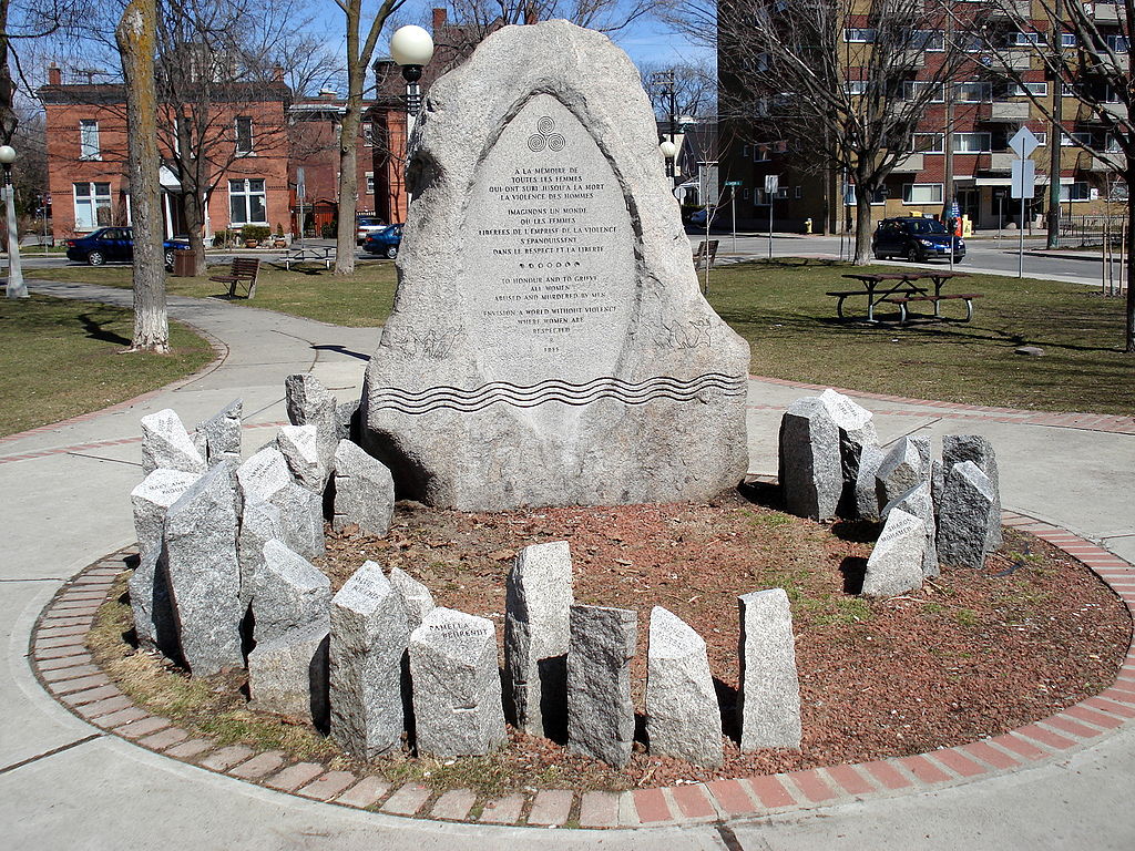 Memorial to victims of domestic violence. Long description available.