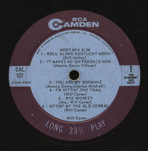 Record by Wilf Carter. Long description available.