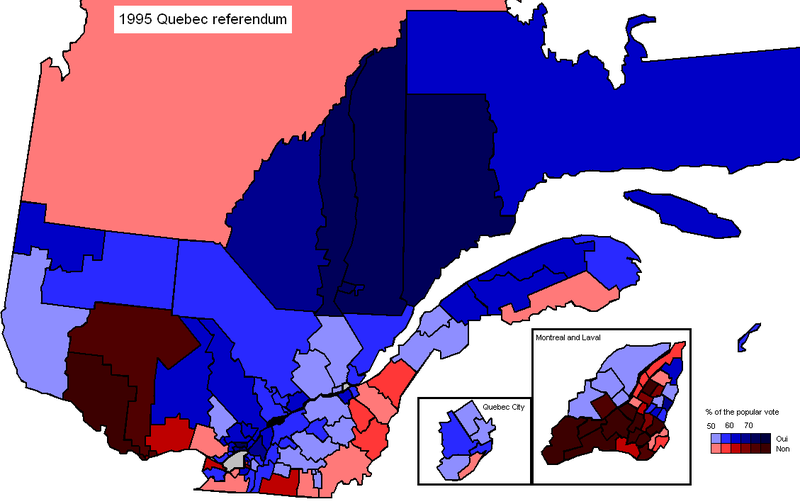 Much of Montreal voted no in the referendum, as did those areas bordering New Brunswick and the US.