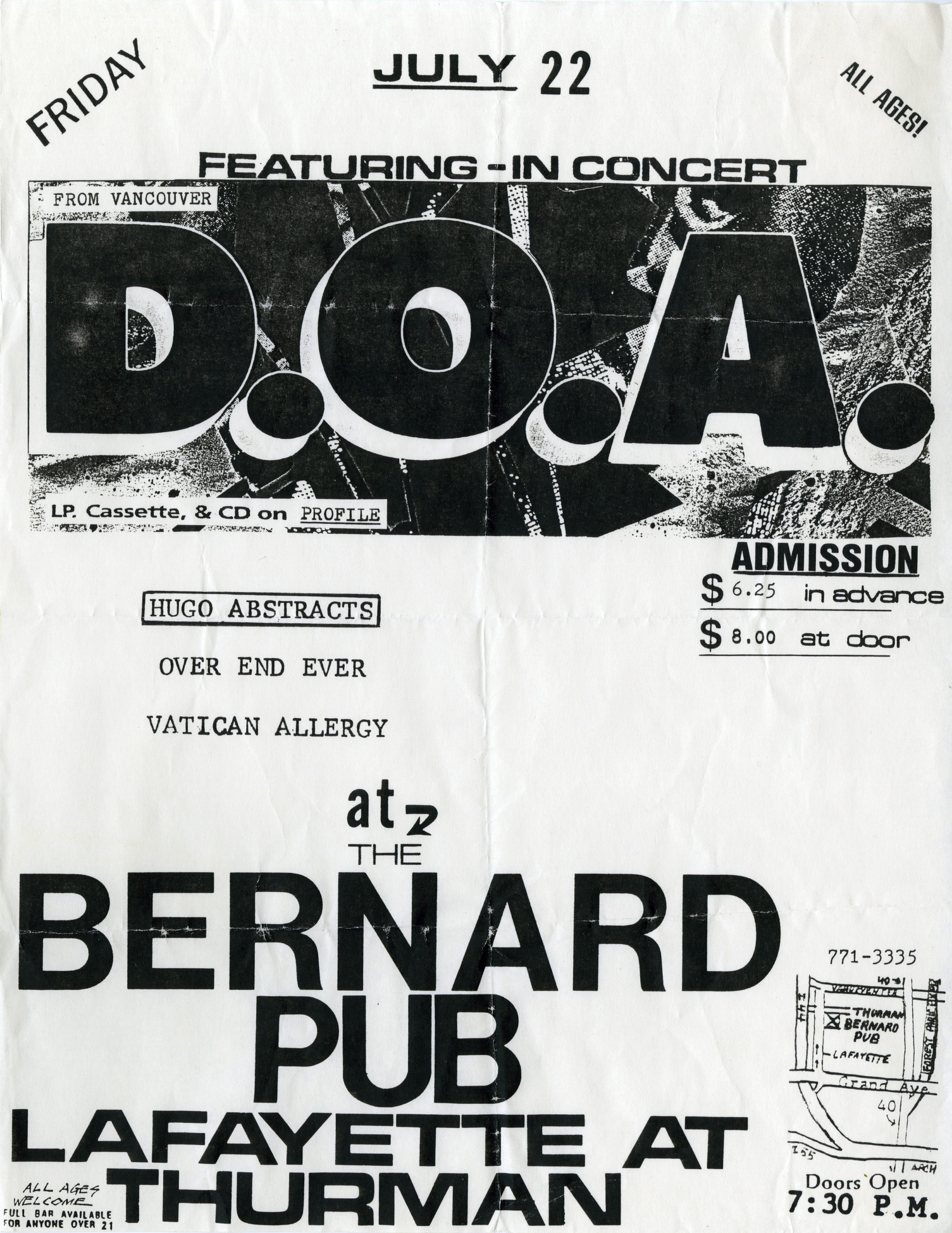 Poster for 1988 DOA performance. Long description available.