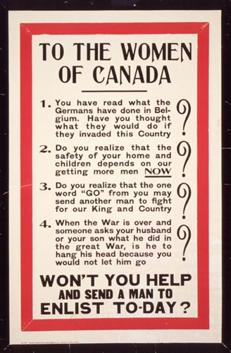 War poster addressed to the women of Canada. Long description available.