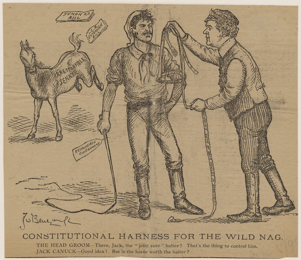 Political cartoon from 1899 about abolishing the senate. Long description available.