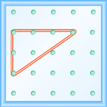 A 5 by 5 grid of pegs. A rubbed band is stretched between three pegs, forming 3 lines that are connected to each other.