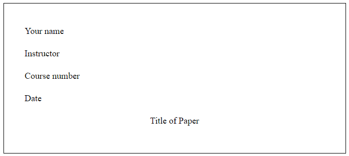 a sample MLA title block. on the top left corner you should include your name, instructor's name, course number and date. followed by title of the paper which is centre aligned