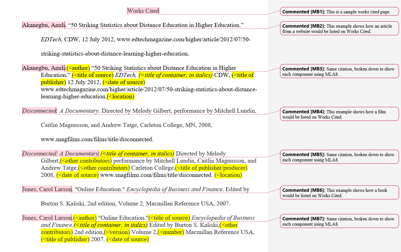 assignment 29 works cited quizlet