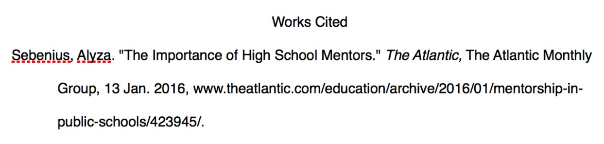 A screenshot of the citation formatted in Word.