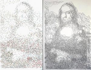 Two versions of the Mona Lisa with different levels of detail.