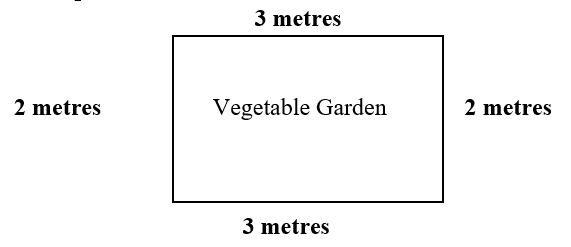 A rectangle. The length of the sides are 3 metres, 2 metres, 3 metres and two metres.