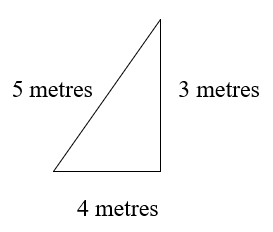 a triangle whose adjacent is 4 metres, opposite is 3 metres, and hypothesis is 5 metres