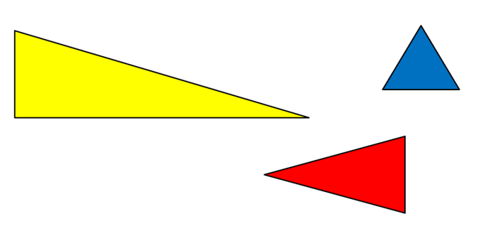 three different sized triangles in different colours