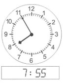 the hour hand is between 7 and 8, the minute hand is pointing at 11