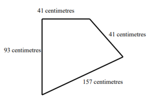 a quadrilateral whose sides are 41 cm, 41cm, 93cm and 157 cm