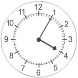 the hour hand is pointing at 4 , the minute hand is pointing at 1